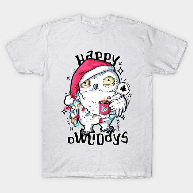 Happy owlidays Christmas owl pun T-Shirt by SPIRIMAL